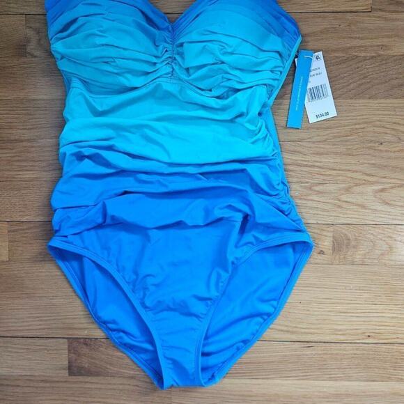 Bleu By Rod Beattie Shirred Underwire One-piece Swimsuit - Surf Bleu Size 10 - Picture 7 of 13